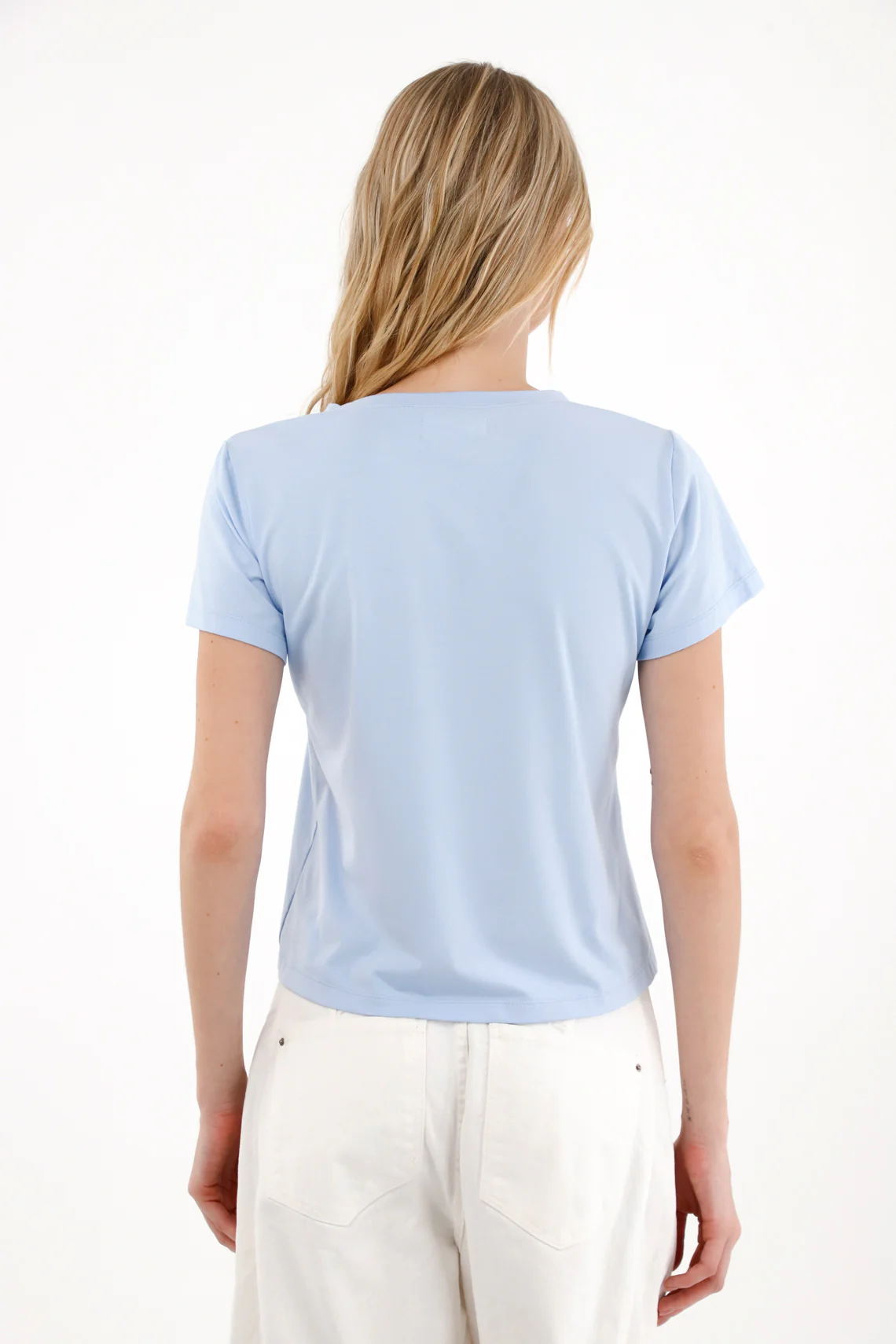 Women's Blue V-Neck Basic Tee - Image 4