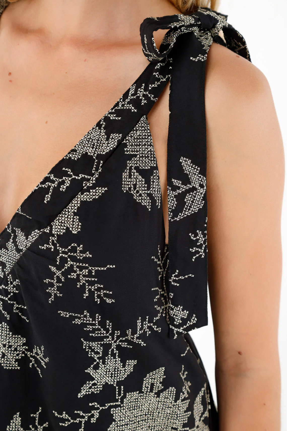 Women's Black Dress with Embroidered Details - Image 3