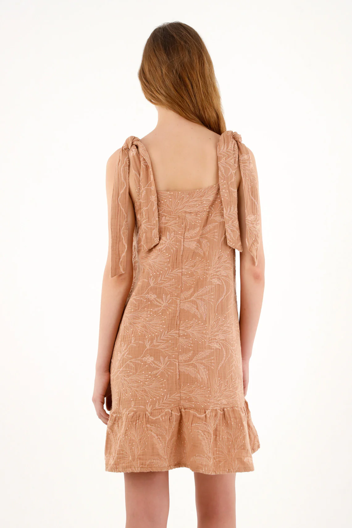 Women's Short Brown Strap Dress with Ruffled Bolero - Image 4