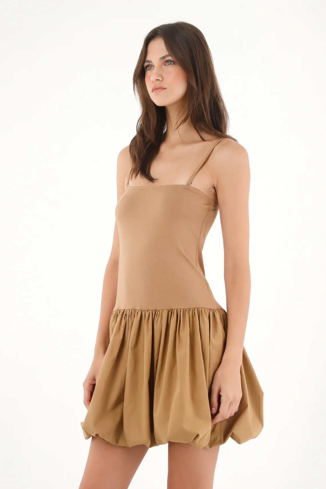 Short Strapless Brown Balloon Skirt Dress for Women