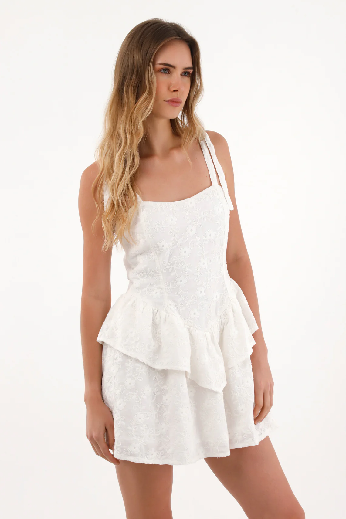Women's Cream Short Dress with Ruffles