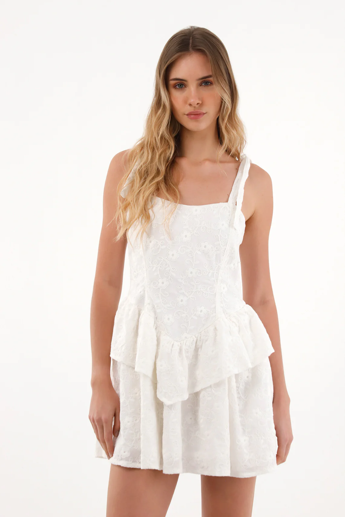 Women's Cream Short Dress with Ruffles - Image 3