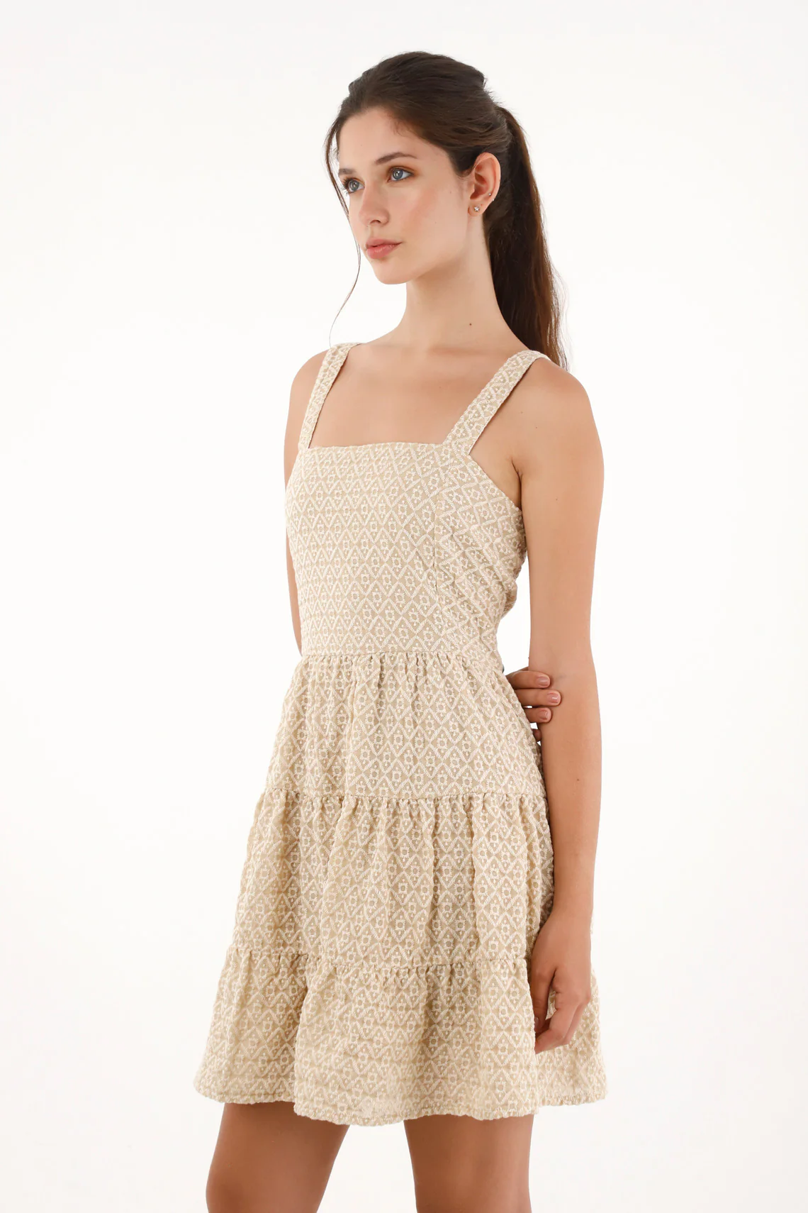 Women's Short Embroidered Dress in Cream