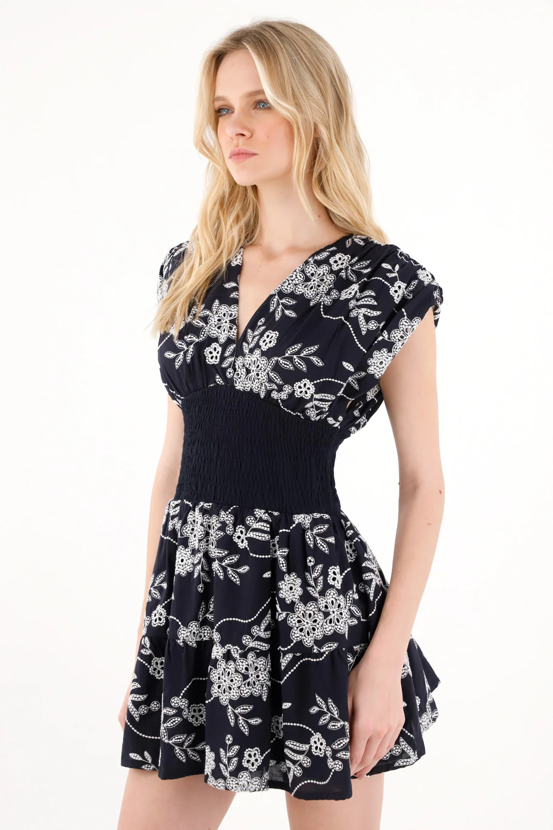 Women's Short Blue V-Neck Dress - Image 3