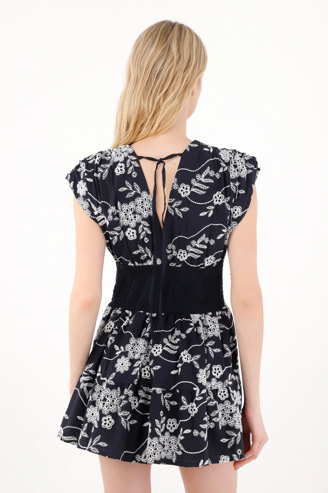 Women's Short Blue V-Neck Dress - Image 4