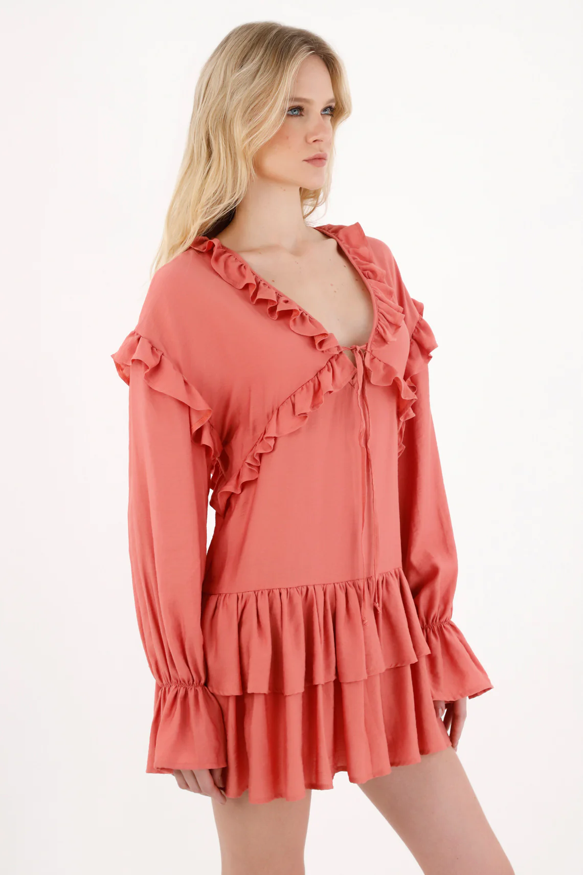 Women's Pink Short Dress with Ruffles - Image 2