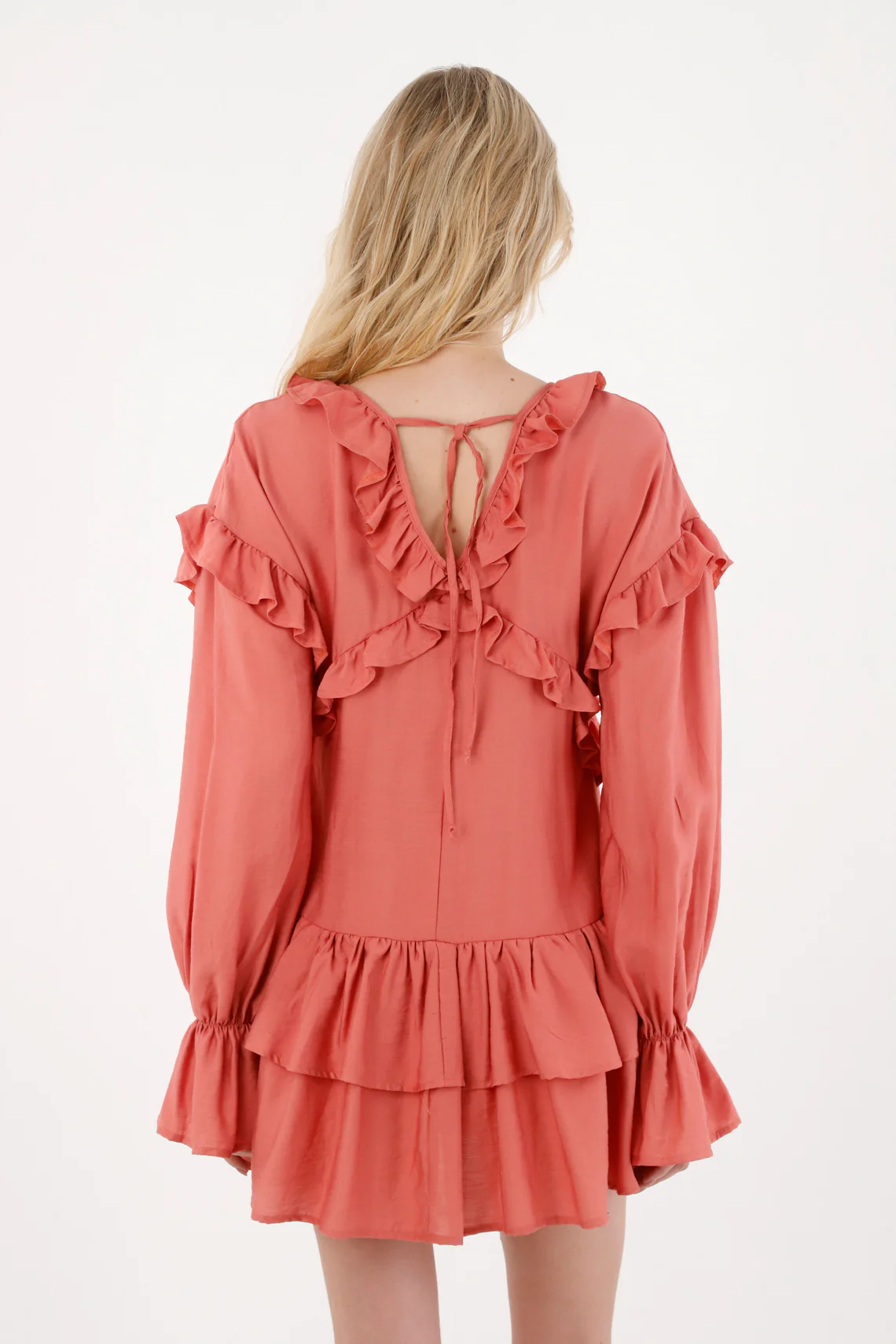 Women's Pink Short Dress with Ruffles - Image 4