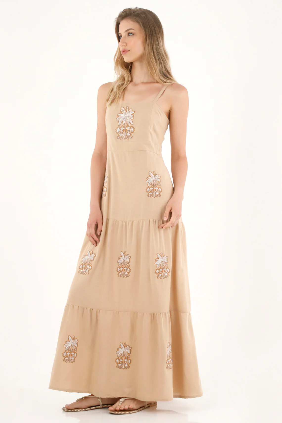 Women's Long Flowing Dress with Embroidered Details