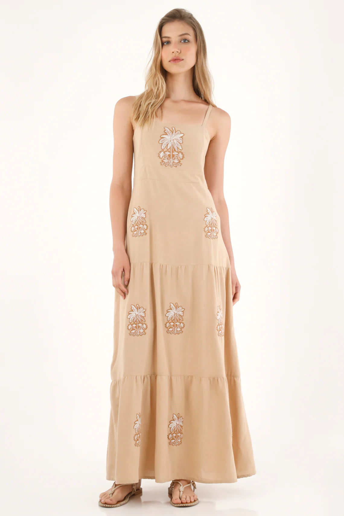 Women's Long Flowing Dress with Embroidered Details - Image 2