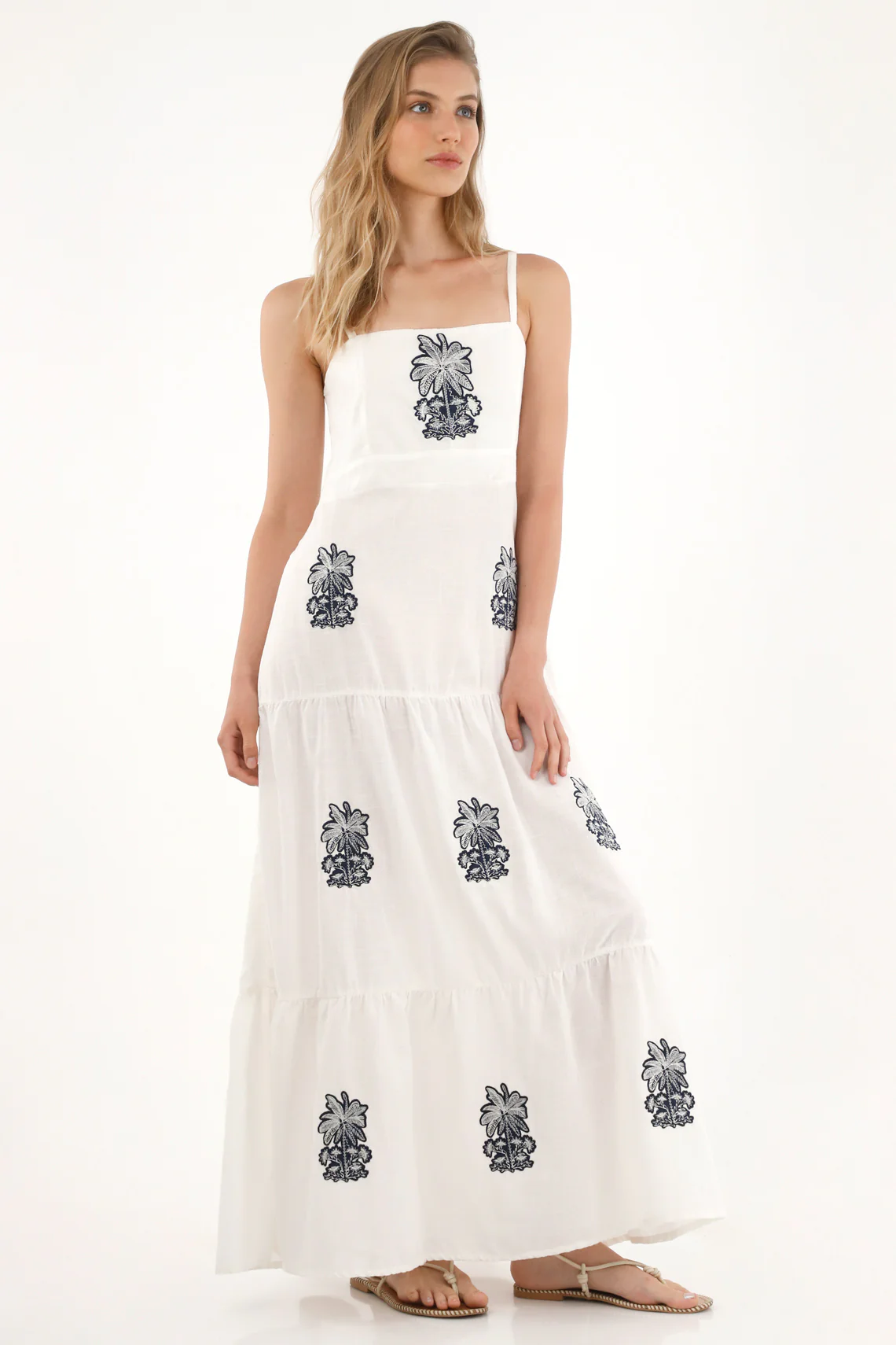 Women's Flowing Long Dress with Embroidered Details