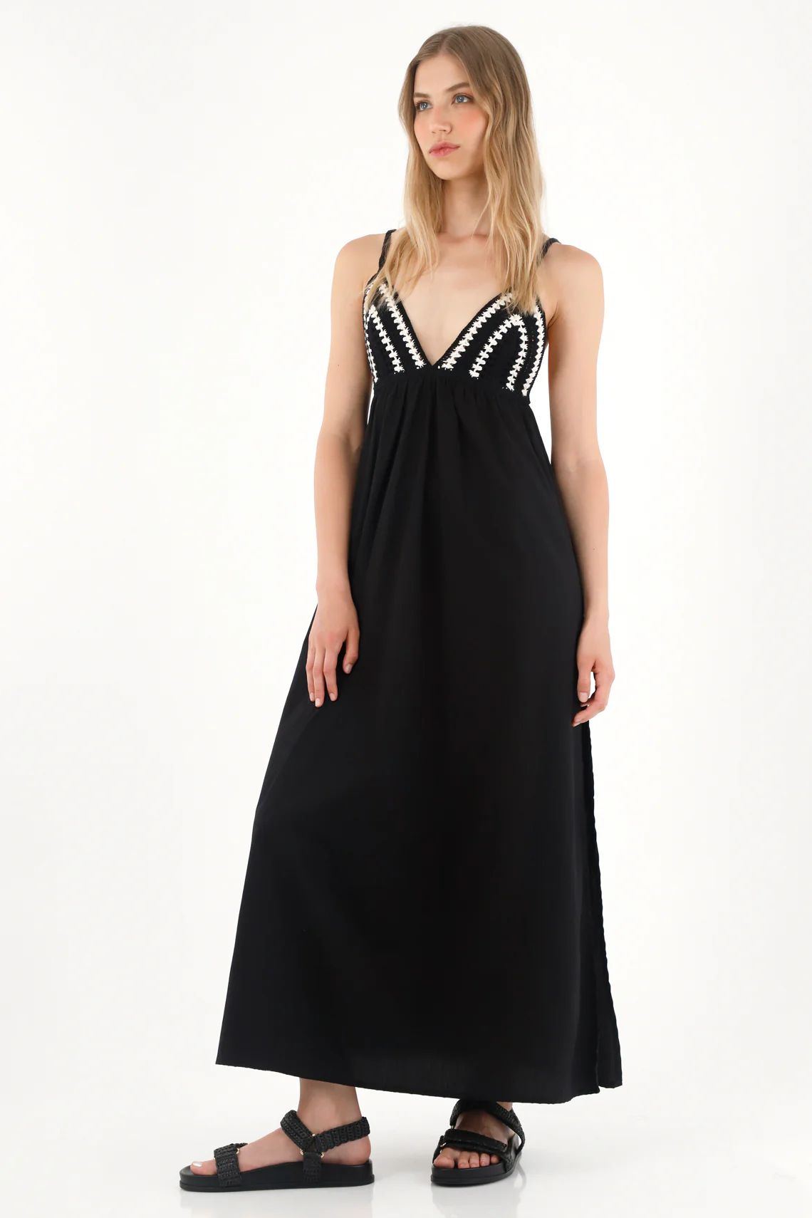 Women's Long Black Crochet Cup Design Dress - Image 3