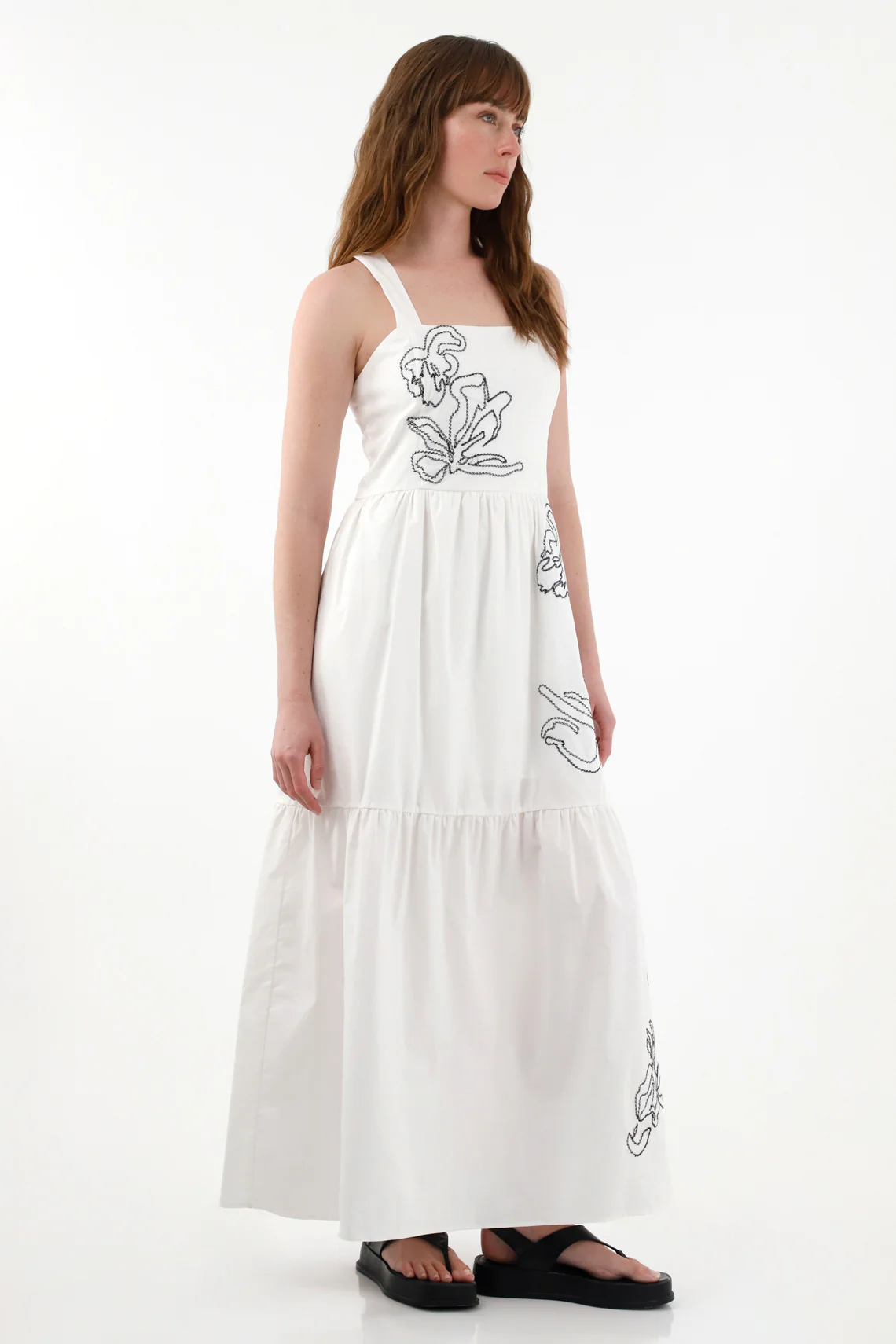 Women's Wide Strap Embroidered Dress