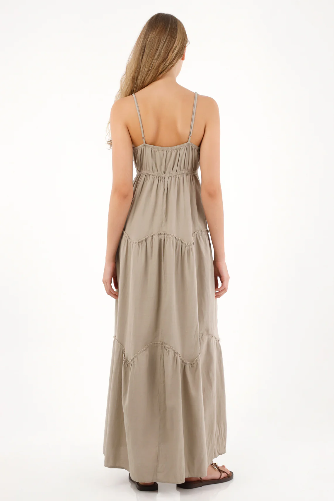 Women's Long V-Neck Dress in Coffee - Image 4