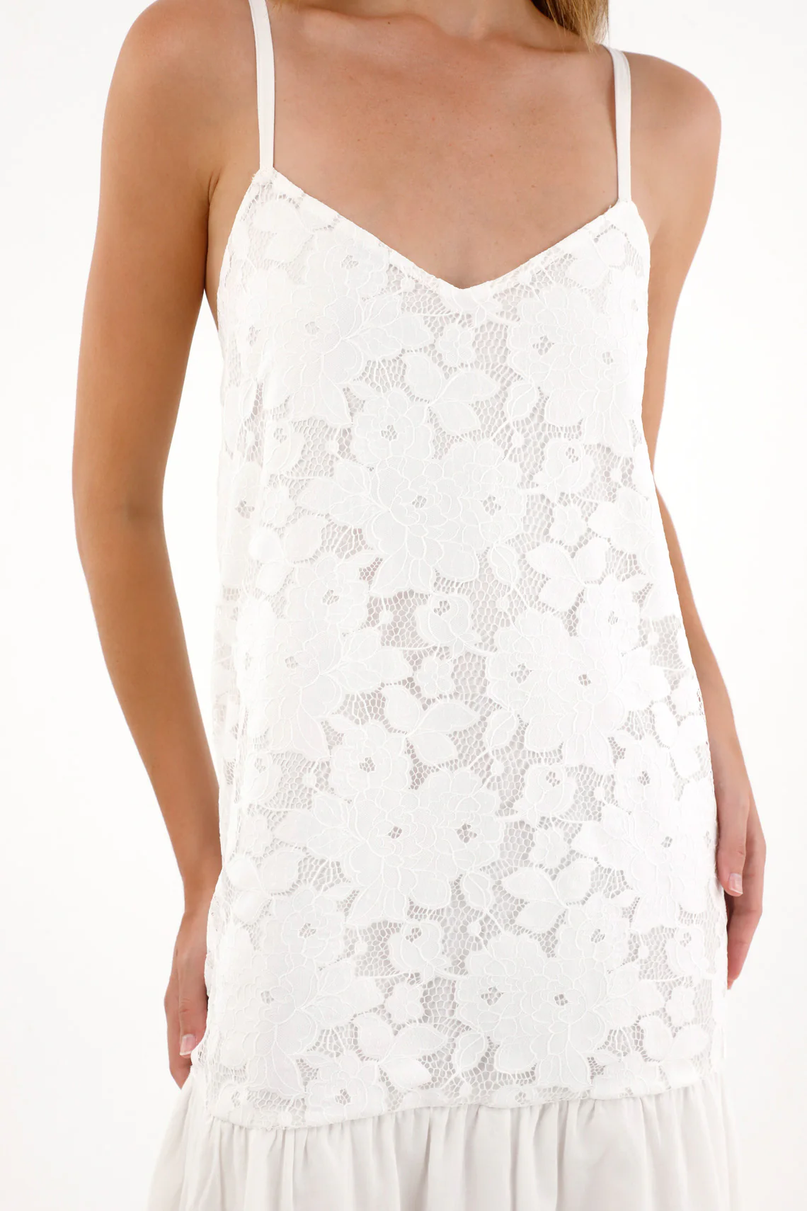 Women's Long Dress in Cream Fabric Contrast - Image 2