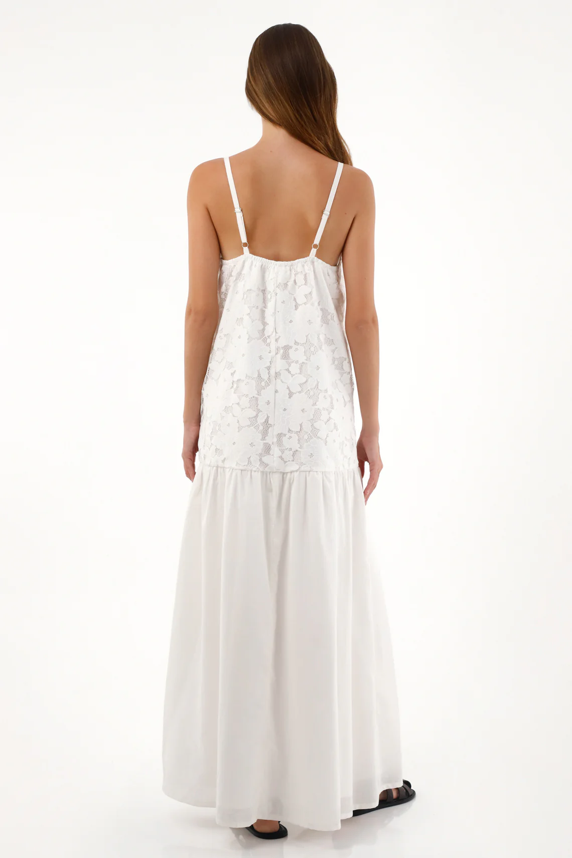 Women's Long Dress in Cream Fabric Contrast - Image 4