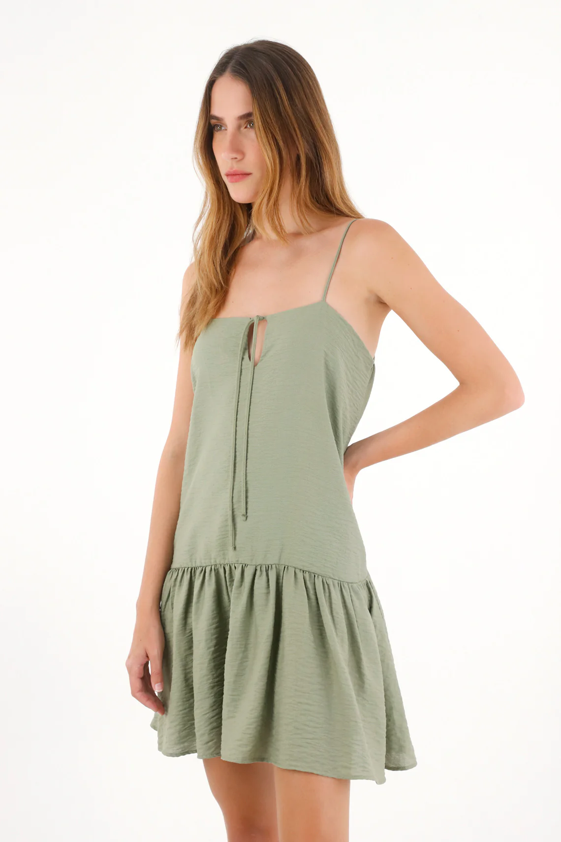Short Green Textured Dress for Women - Image 2