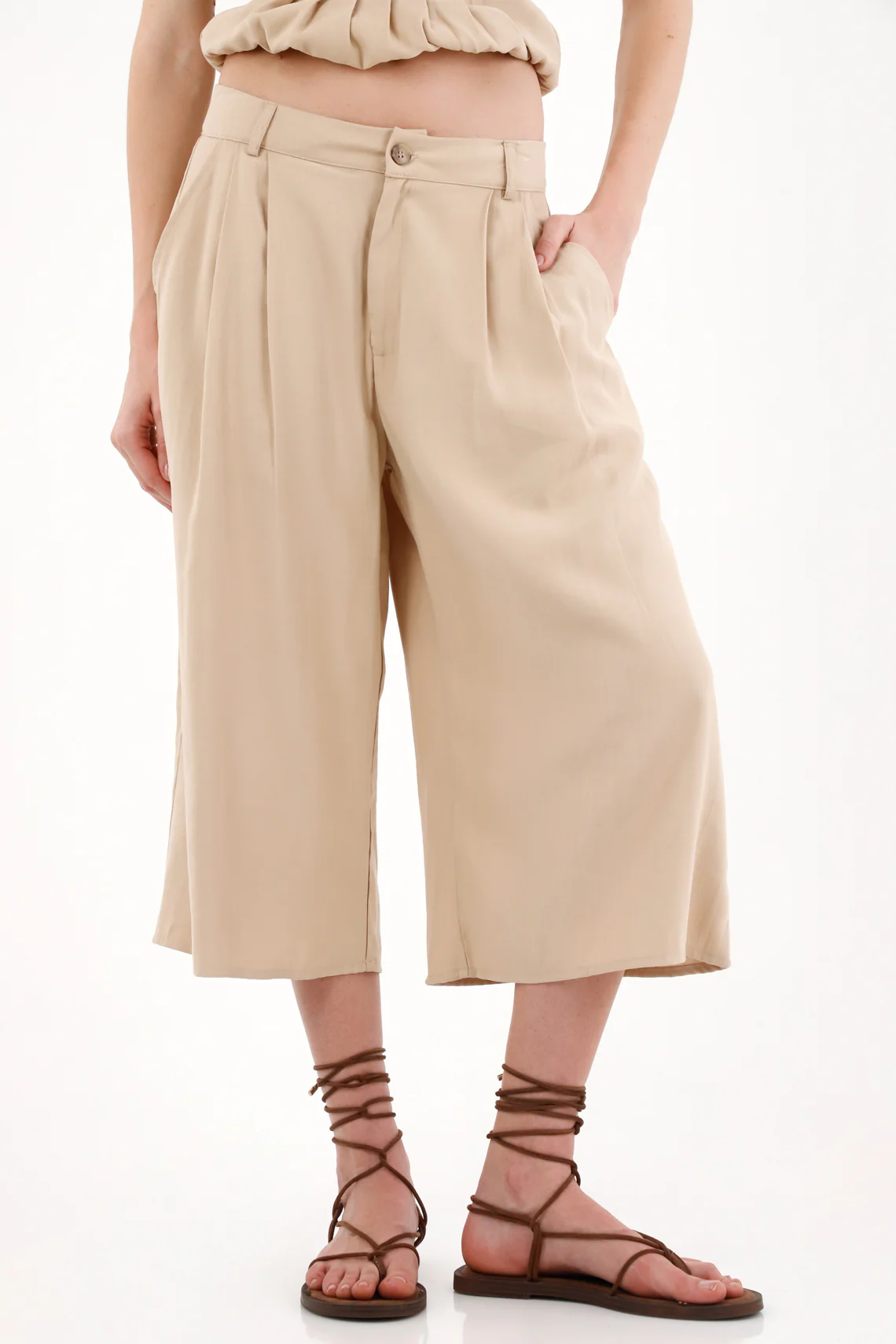 Wide Leg Pants with Raw Hem in Brown for Women - Image 2