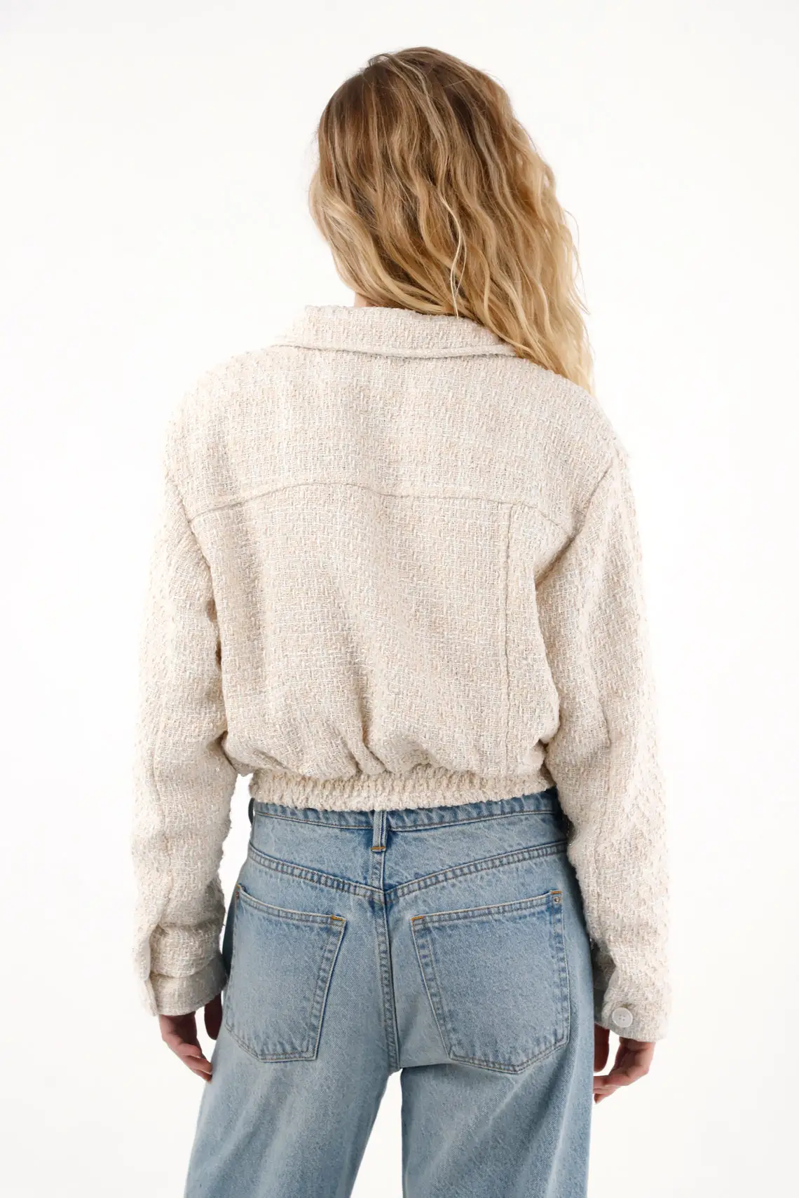 Women"s Cropped Shimmering Tweed Polyester Coat - Image 5