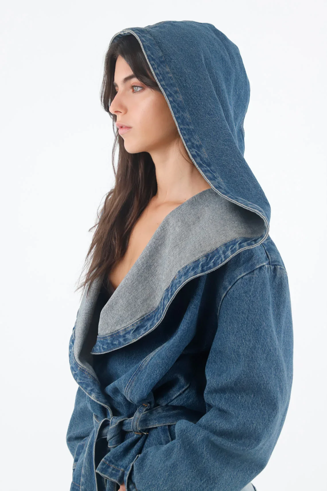 Women's Loose Light Blue Cotton Jacket with Wide Collar - Image 3