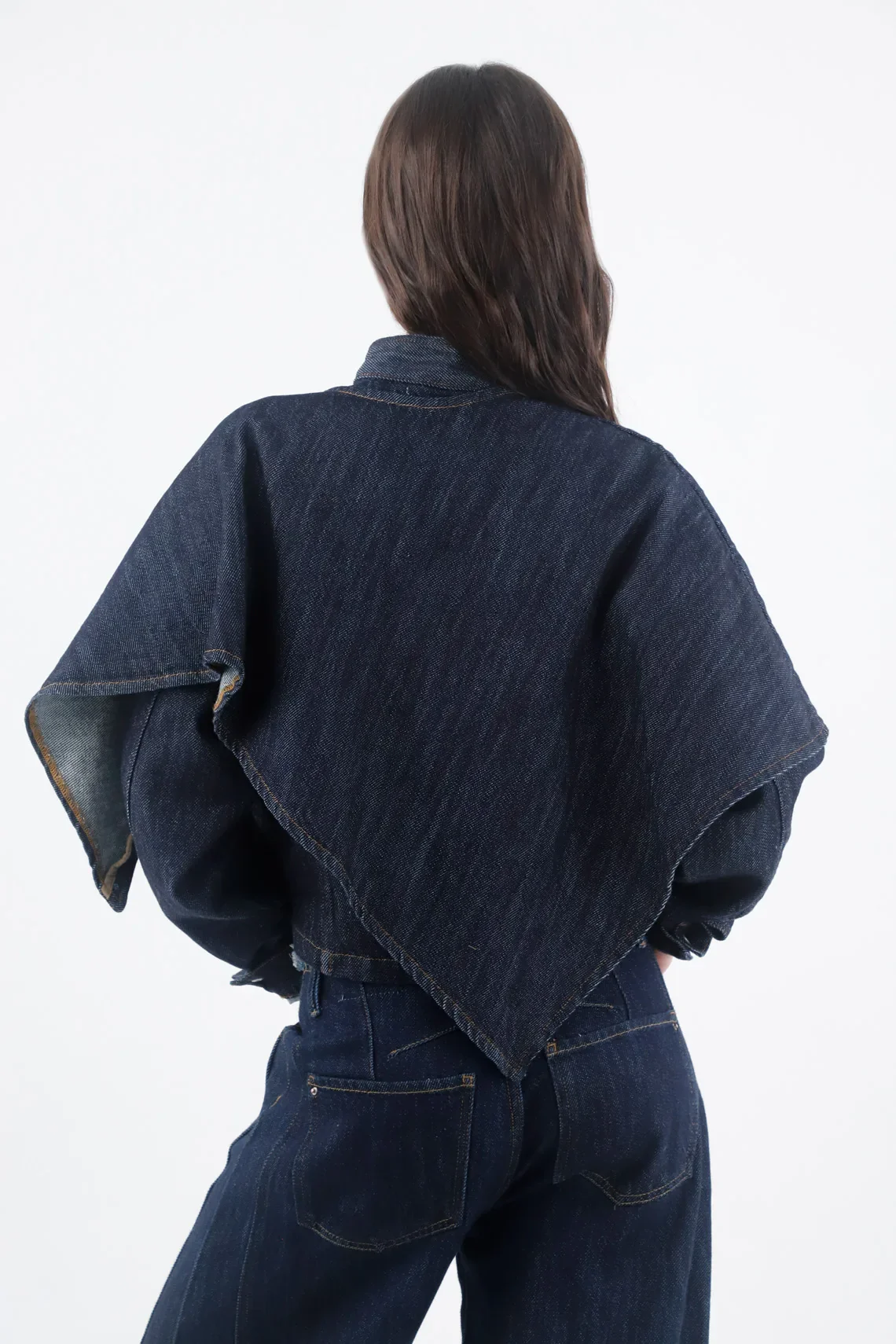 Short Indigo Cotton Jacket for Women with Cape - Image 6