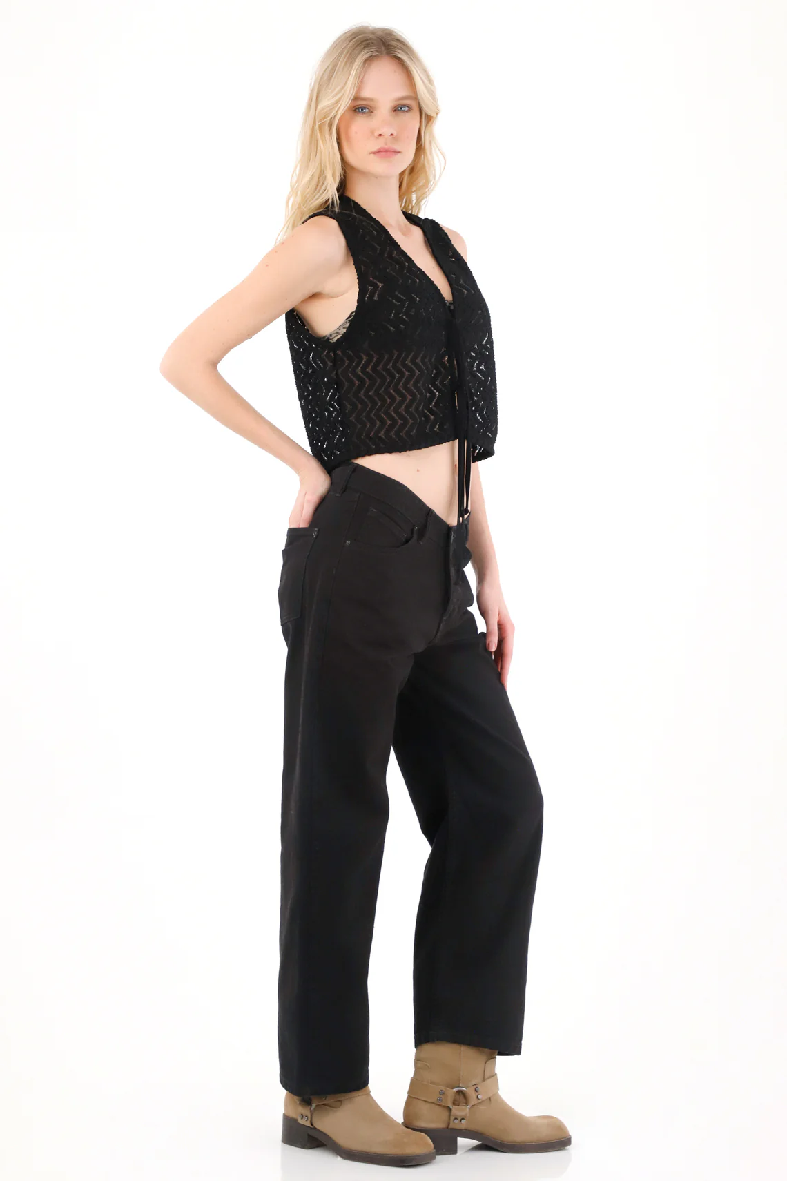 Women’s 100% Cotton Black Straight Low Rise Jeans