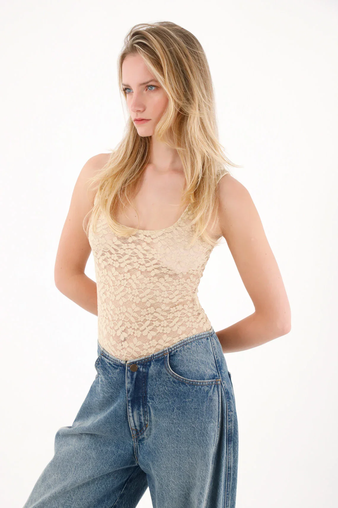 Cream Lace Bodysuit for Women - Image 2