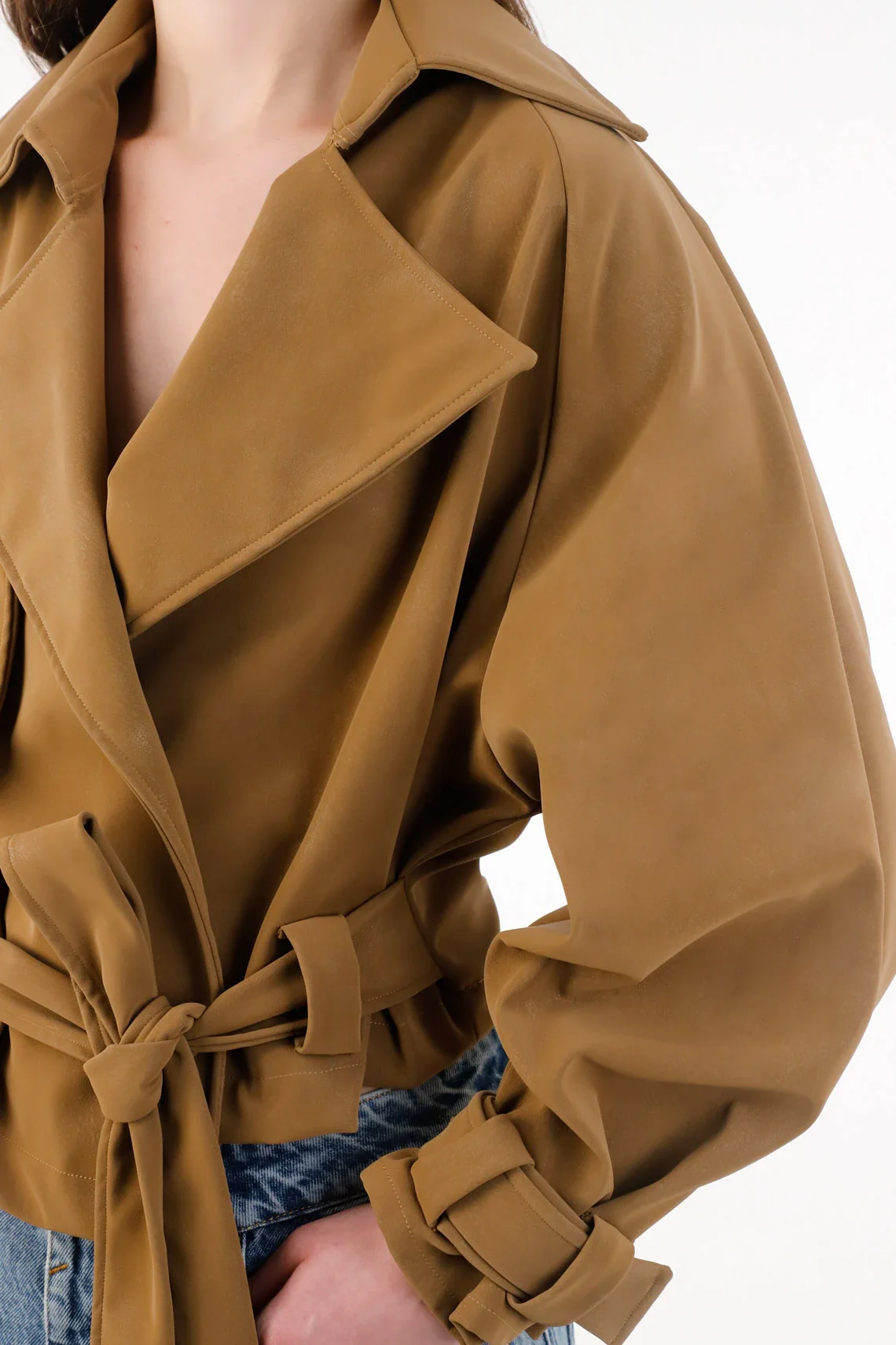Camel Polyester Jacket for Women with Belt - Image 5