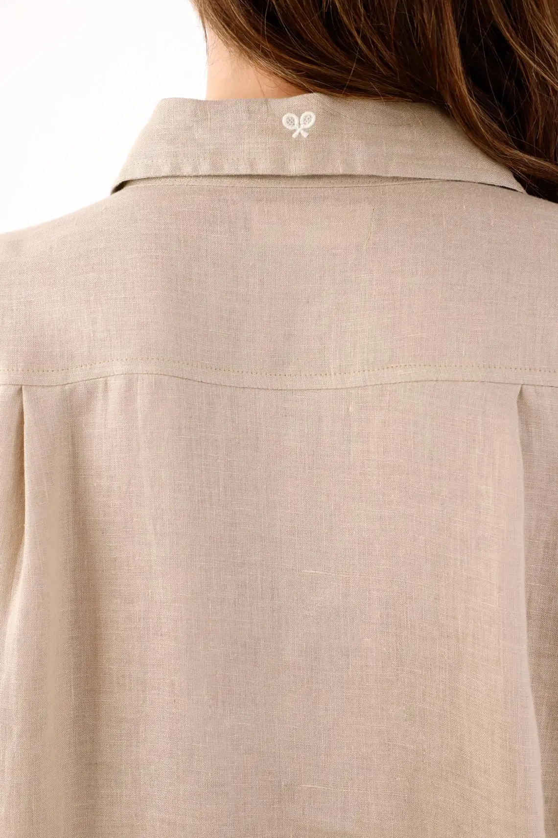 Women's Beige Linen Shirt with Straight Fit and Rounded Hem - Image 3