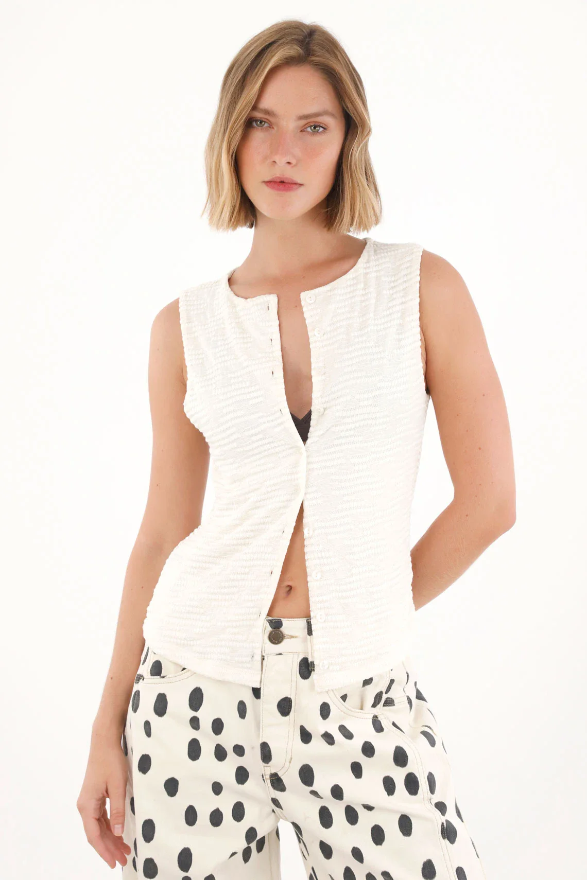 Tank Top with Texture Off-White for Women - Image 2