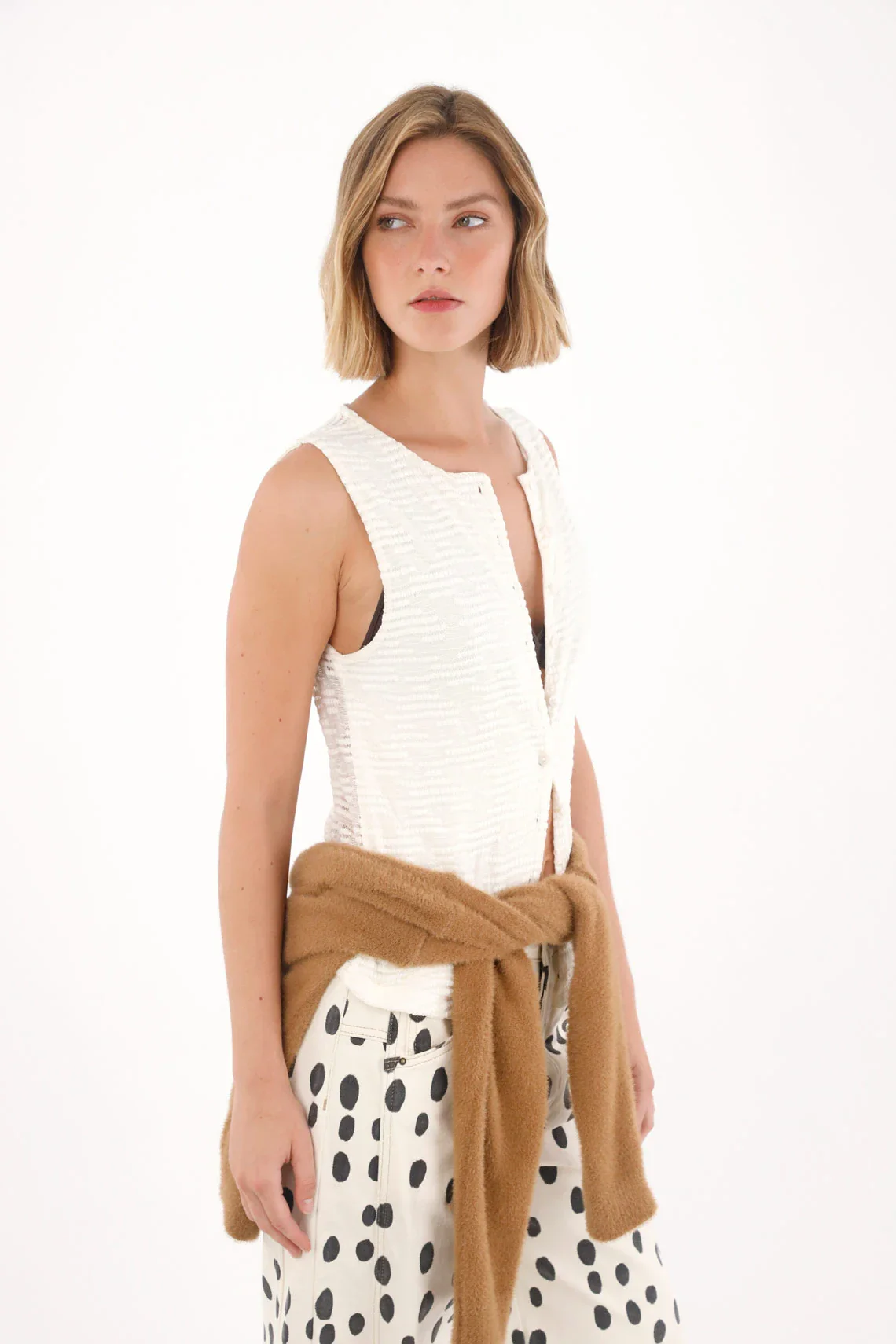 Tank Top with Texture Off-White for Women - Image 4