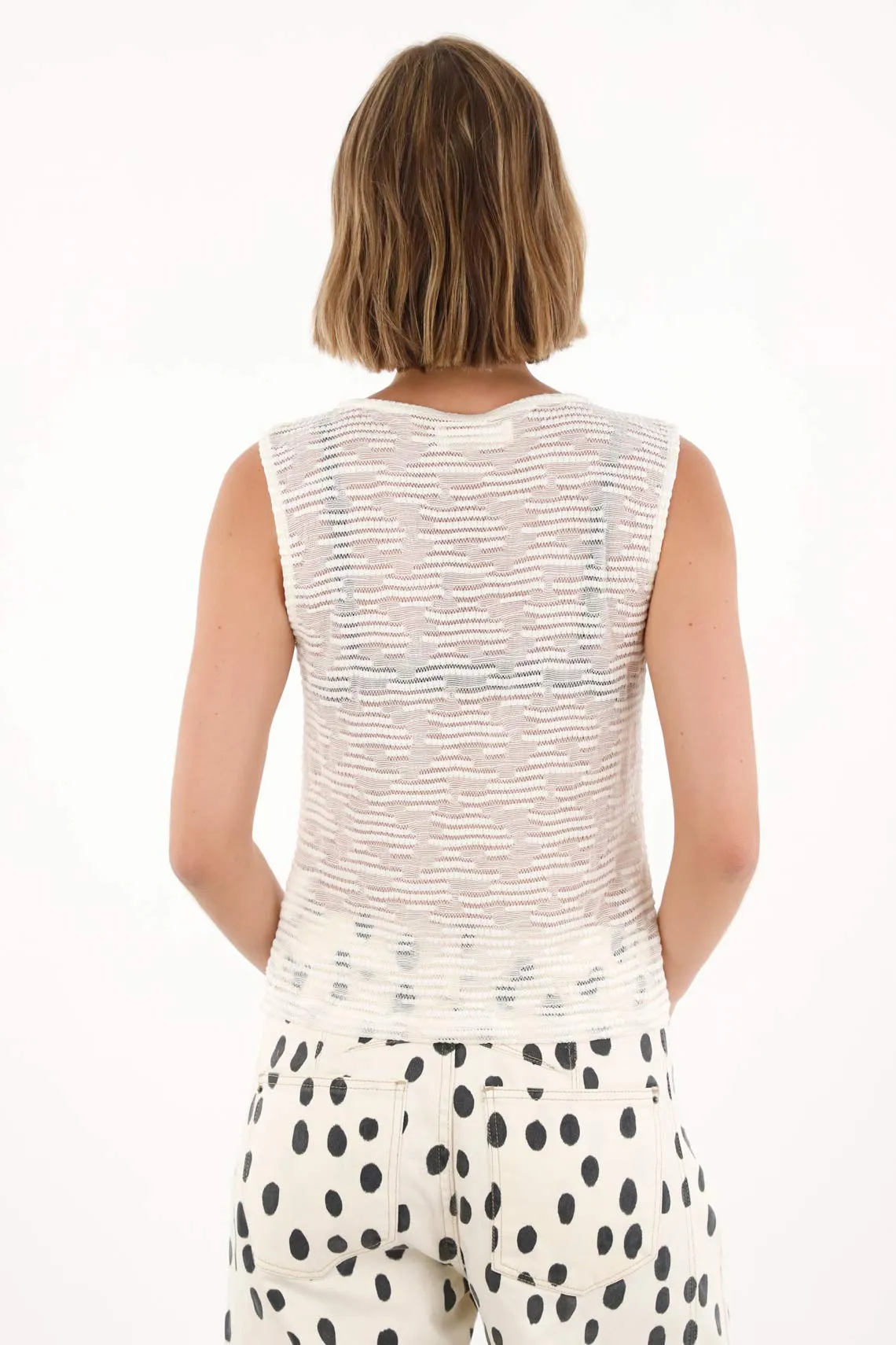 Tank Top with Texture Off-White for Women - Image 5