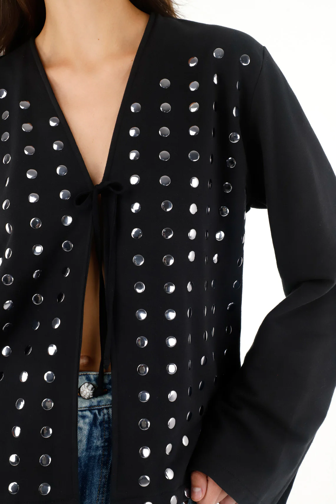 Women'Sweatshirt Black Relaxed Fit with Studs - Image 3