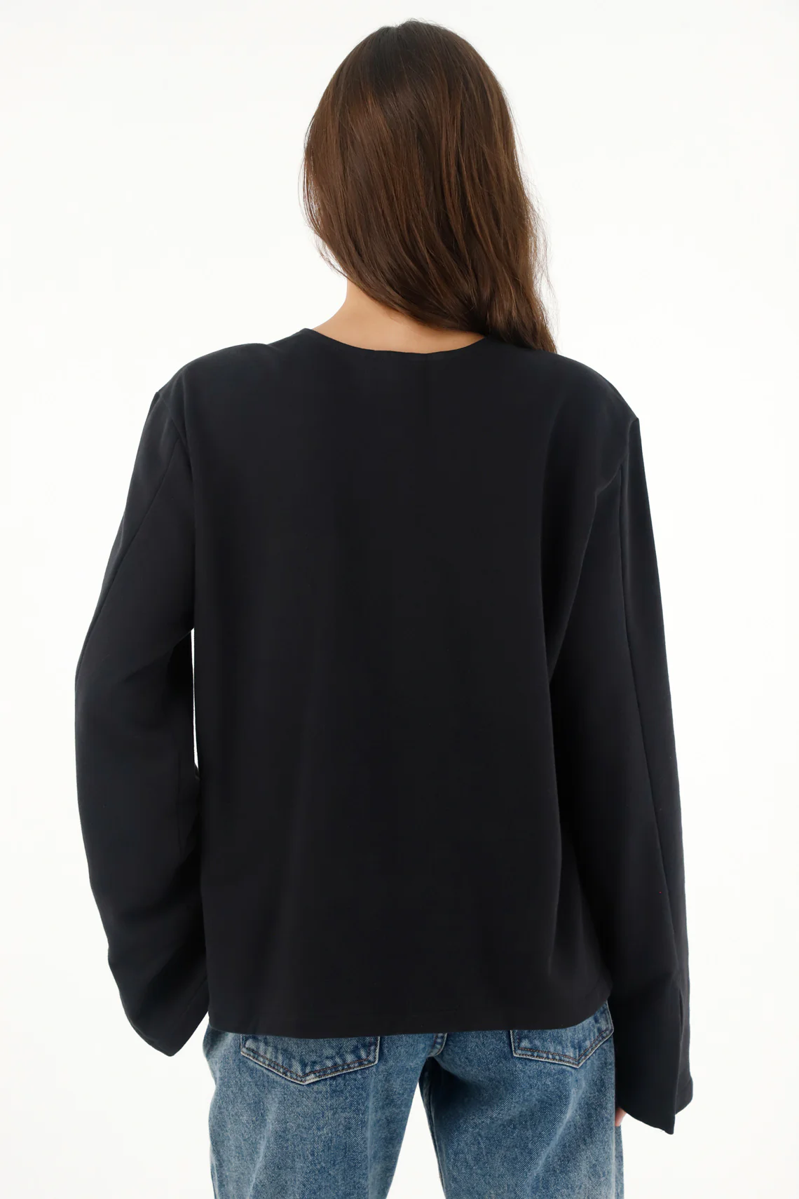 Women'Sweatshirt Black Relaxed Fit with Studs - Image 4